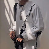 Foesce Idopy Japanese Fashion Men`s Street Style Lace Hoodie Punk Loose Fit Pullover Designer Colorful Hip Hop Sweatshirts