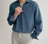 Foesce Solid Color Men Shirt Turn Down Collar Long Sleeve Korean Casual Men Clothing Loose Streetwear Leisure Camisa S-3XL