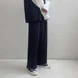 Foesce  Men's Fashion High Quality Wide Leg Straight Pants Black/grey Color Office Trousers Social Blazer Formal Suits Pants M-2XL