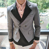 Mens Stylish Blazer Stitching Striped Blazer Hombre Men Jacket Stage Costumes For Singers Nightclub Party Male Terno Masculino