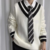 Winter Men's V-collar White Color Coats College Style Wool Sweater Couple Clothes Loose Fashion Trend Soft Knitting