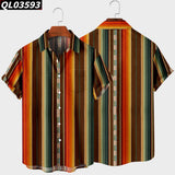 Men's Short Sleeve Lapel Shirt Large Size Strip 2 3D Printed Men's Shirt with Pockets