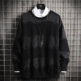 Foesce Oversized Mens Knitted Sweater Striped Gradient Sweaters Jumper Pullover Hip Hop Harajuku Black Sweater Men