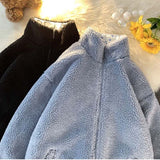 Winter Print Parkas Double-side Zip Up Stand Collar Imitation Lambswool Thicken Jacket Male Fashion Leisure Padded Coat