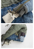 Foesce Men's Hi Street Hole Patchwork Denim Jacket Streetwear Thick Down Cotton Jean Coat for Male