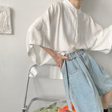 Men's summer wide sleeve over size collar shirt trendy men's Korean loose solid short sleeve BF shirt