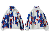 Foesce Harajuku Zipper Lambswool Jacket Men Women Streetwear Love Label Tie Dye Winter Padded Coat Loose Cotton Outwear Tops