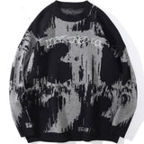Sweater Men Building Punk Letter Knitted Pullover Couple Casual Loose Retro Fashion Diablo High Street Style Streetwear