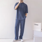 Summer Pleated T Shirt Men's Fashion Apricot Black Blue Casual Tshirt Men Streetwear Korean Loose Short-sleeved T-shirt Mens