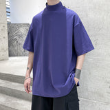 Streetwear  Turtleneck Men Tshirt Solid Color Hip Hop Male Oversized T shirts Man Casual Short Sleeve Top Tees