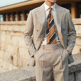 Stripe Suit Men Versatile Fashion Gentleman's Double Breasted Italian Lapel Coat Formal Wedding Groom Business Men Tuxedo Suit