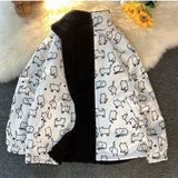 Winter Print Parkas Double-side Zip Up Stand Collar Imitation Lambswool Thicken Jacket Male Fashion Leisure Padded Coat