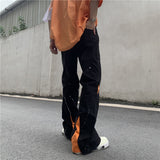 High Street Loose Jeans Zipper Slit Flared Pants Men's Pants Casual Black Denim Pants Stacked Jeans  Men Jeans Pants