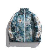 Winter Casual Parkas Coat Men Embriodery Hip Hop Jacket Warm Thick Flower Parkas Men Japanese Loose Fashion Couple Outwear Youth