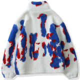 Foesce Harajuku Zipper Lambswool Jacket Men Women Streetwear Love Label Tie Dye Winter Padded Coat Loose Cotton Outwear Tops