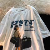 Hip Hop Streetwear Harajuku T Shirt Girl Japanese Kanji Print Tshirt Summer Mens Short Sleeve Cotton Oversized T-Shirt