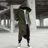 Men's Zipper Long Hooded Solid Color Personality Dark Style Full Body Sweatshirts Winter Warm Male Hip Hop Jacket Plus Size 5xl