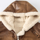 Men's Winter PU Leather Fur Vest Casual Hooded Warm Jacket Lambswool Waistcoat Jackets Sleeveless Zipper Solid Color