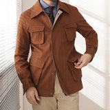 Foesce High Quality Safari Jacket Men Army Coffee Multi Pockets Fashion European Style Jacket Men Autumn Coat Blazers Men Aisn size 3XL
