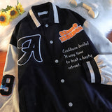 College style corduroy embroidered letter jacket women's loose oversized Korean baseball uniform couple tops fast delivery