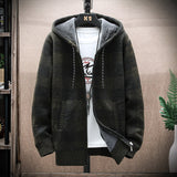 Autumn Korean Hooded Men's Sweater with Thick and Velvet Men's Cardigan Knitted Sweater Coat Grid Jacket Male M-4XL