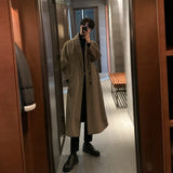 Foesce Korean Trend Men's Loose Casual Single-breasted Overcoat Autumn Winter Fashion New Long Sleeve Woolen Long Coat