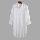 Cotton Men's Sleep Robes Solid Color Long Sleeve Nightgown O Neck Leisure Mens Bathrobes Comfort Homewear Plus Size