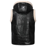 Men's Winter PU Leather Fur Vest Casual Hooded Warm Jacket Lambswool Waistcoat Jackets Sleeveless Zipper Solid Color