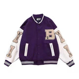 Foesce Letter Embroidery Woman Jacket Retro Street Stitching Coat Women Loose Casual Hit Color Baseball Uniform Women Jackets Clothes
