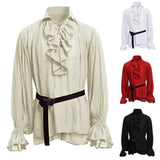 Foesce New Medieval Renaissance Lacing Up Shirt Bandage Tops For Adut Men Larp Vintage Costume Fluffy Long Sleeve For Male pants Belt