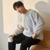 Men's Flannel Winter Thick Warm Long Sleeve Pijama Coral Velvet Sleepwear Suit Pyjamas Lounge Homewear Home Clothes