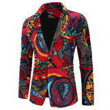 Fashion Men Slim fit Casual Blazers Men Nation Style 3D Flower Printed Long Sleeve Mens Suits Casual Lapel Party Club Tuxedo