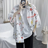 Foesce Ruffian-handsome-printed-shirt-men's-short-sleeve-summer-5-/-6-sleeve-Korean-fashion-handsome-loose-shirt-casual shirt harajuku