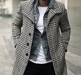 Foesce Autumn Men's Fashion Plaid Windbreaker Casual Streetwear Overcoat Gentleman Luxury Trench Long Coat Manteau