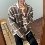 men's wear plaid sweater autumn witner new Korean style loose pullover knitted tide tops all-mtch cintage
