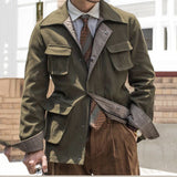 Foesce High Quality Safari Jacket Men Army Coffee Multi Pockets Fashion European Style Jacket Men Autumn Coat Blazers Men Aisn size 3XL