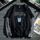 Foesce Cool Striped Patchwork T-Shirt Men Autumn Oversize Tops Boys Solid Long Sleeve T Shirt Fashion Japanese Gothic Japan T Shirt
