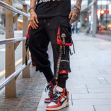 Joggers Cargo Pants for Men Casual Hip Hop Hit Color Pocket Male Trousers Sweatpants Streetwear Ribbons Techwear Pants