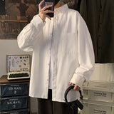 Foesce White Long Sleeve Shirt Men's youth loose large fashion simple casual shirt autumn and winter solid color coat Cotton