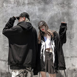 Foesce Graphic Print Zipper Ribbon Hooded Hoodie Men Casual Black Cool Oversize Coat Fashion Sweatshirt Streetwear Autumn