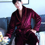 Flannel Dragon Crane Men Kimono Bathrobe Gown Casual Nightwear Winter Thick Warm Sleepwear Nightgown Plus Size Loose Homewear