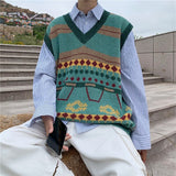Men Colorful Sweater Vests Oversize Harajuku Fashion Knitted Teenagers Couple Soft New-arrival Casual Outwear Males Jumpers Chic