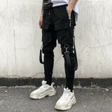 Joggers Cargo Pants for Men Casual Hip Hop Hit Color Pocket Male Trousers Sweatpants Streetwear Ribbons Techwear Pants