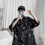 Foesce Ruffian-handsome-printed-shirt-men's-short-sleeve-summer-5-/-6-sleeve-Korean-fashion-handsome-loose-shirt-casual shirt harajuku