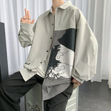 Men's Printing Long Sleeve Cargo Shirts Harajuku Black Shirt Korean Style Men Shirt Long Sleeve Vintage Clothes Streetwear S-5XL