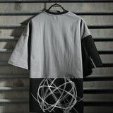 Foesce Old style hip hop fashion men's short sleeve T-shirt color matching style tooling 5-sleeve men's T-shirt