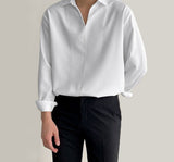 Foesce Solid Color Men Shirt Turn Down Collar Long Sleeve Korean Casual Men Clothing Loose Streetwear Leisure Camisa S-3XL