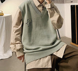 Foesce 3 Men Printed Sweater Vests Loose Knitted Students Unisex Couple Daily All-match Fashion Leisure Males Jumpers Outwear Soft Chic