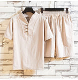 Foesce-(Shirt +shorts) summer new arrival men shirt Man Cotton and linen shirts Short sleeve men's casual shirts men size M to 5XL