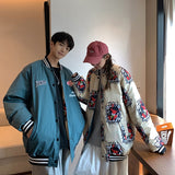 Streetwear Winter Jacket Men Women Hip Hop Letter Basketball Jacket Casual Varsity Jacket Men Cartoon Anime Couple Male Two Side